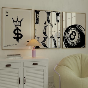 Schwarze Retro Wandkunst, Eight Ball Poster, Ace Kartendruck, How Lucky Are We Funky Y2K Wandkunst Trendige, druckbare Wanddekorgeschenke
