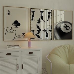 Schwarze Retro Wandkunst, Eight Ball Poster, Ace Kartendruck, Lucky 70er Jahre Funky Y2k Wandkunst Drucke Trendy, Ästhetisches Modernes Wohnungsdekor