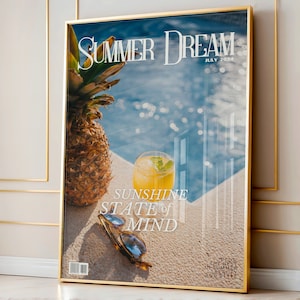 Summer Wall Art, Summer Dream Magazine Print, Pool Cocktail Poster, Dorm Room Decor