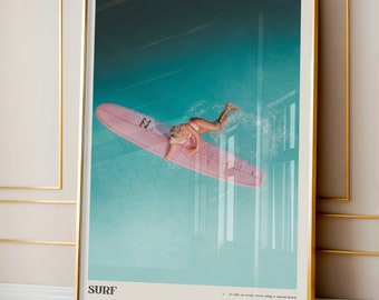 Pink Surfboard Art Print, Coastal Ocean Wall Decor (Digital Download)