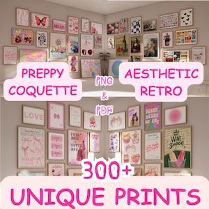 300+ Trendy Preppy Pink Wall Art, Coquette Retro Prints, Entire Shop Aesthetic Unique Poster for Bedroom Dorm Kitchen Vintage Gallery Wall