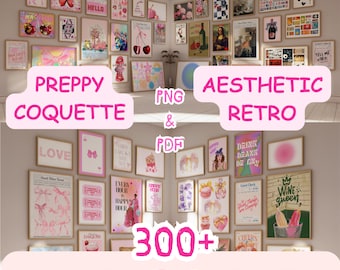 Trendy Preppy Pink Wall Art Prints, Dorm Wall Decor (Digital Download)