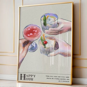 カクテルのイラストプリント、ハッピーアワーの定義ポスター、バーカートの壁装飾トレンディな壁アート