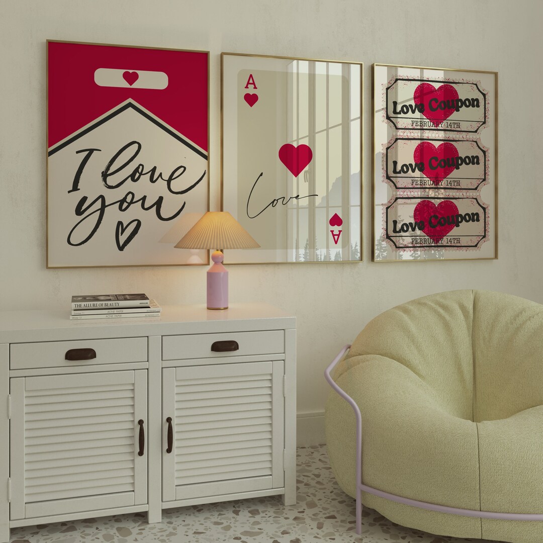 Red Retro Wall Art Prints Trendy, Love Poster, Ace Card Print