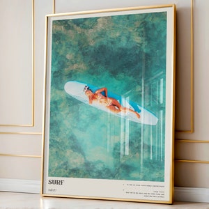 Arte mural con definición de surf, impresión costera, póster elegante de tabla de surf, impresión artística estética oceánica, decoración de dormitorio, decoración de pared de dormitorio