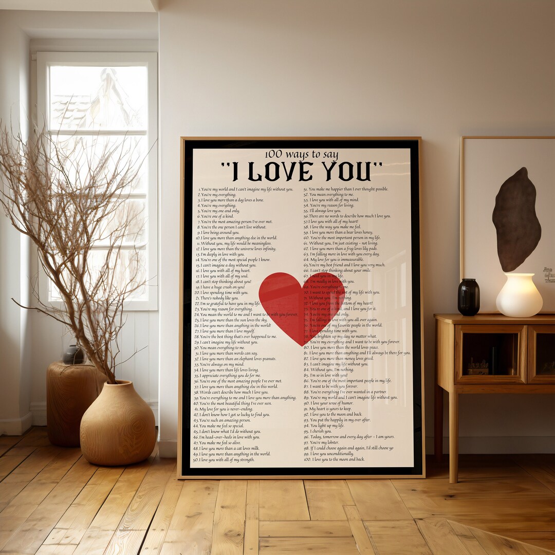 Trendy Valentines Day Print, 100 Ways to Say I Love You Poster, Black ...