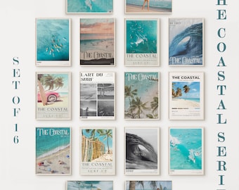 Coastal  Beach Surf Gallery, Coastal Cowgirl Surf Up Wall Art, Beachy Summer Poster, Set of 16 The Coastal Series, Instant Download