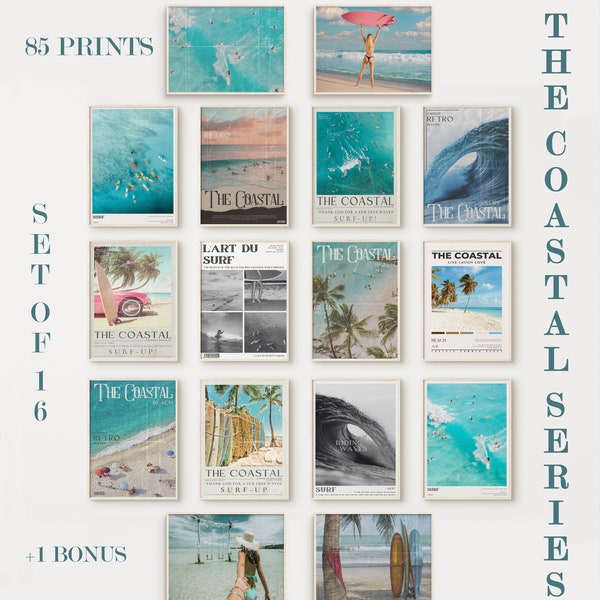 Coastal Life Beach Surf Gallery, Coastal Cowgirl Surf Up Wall Art, Beachy Summer Poster, Set of 16 The Coastal Series, Instant Download