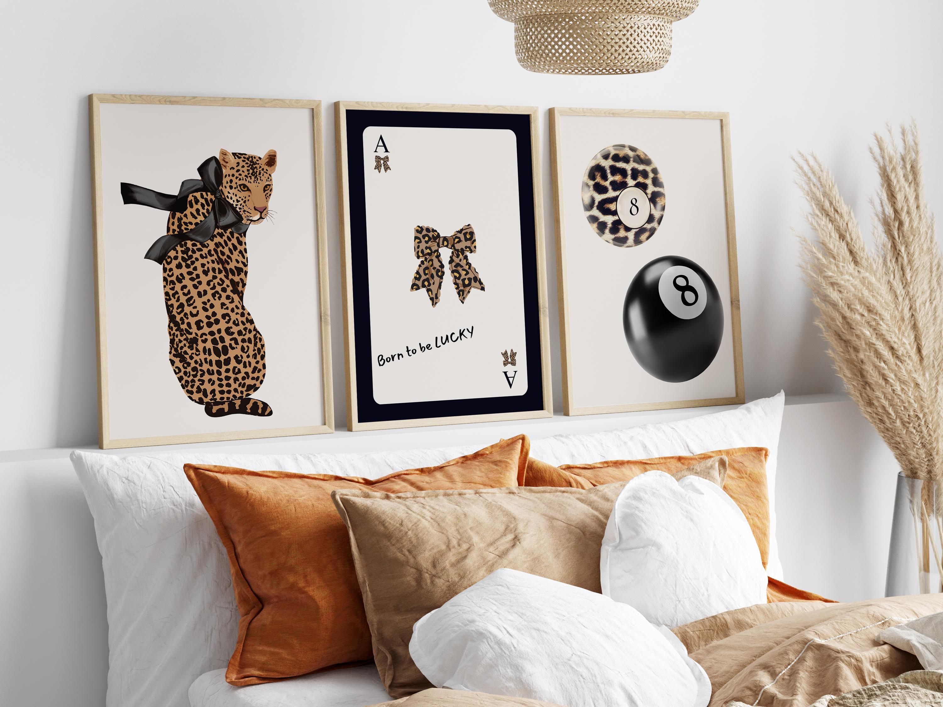 Leopard Wall Art Set: Cheetah, Lucky 8 Ball, Bow Prints (digital