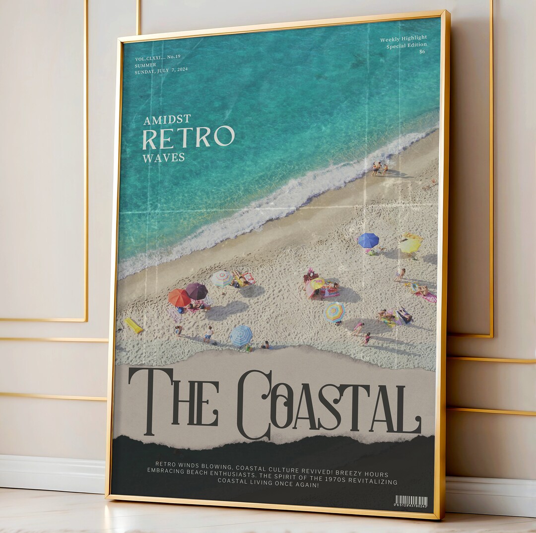 Retro Coastal Beach Magazine Cover Art Print digital Download Etsy Retro Coastal Beach Magazine Cover Art Print digital Download Etsy