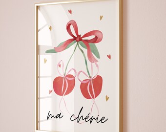 Cherry Bow Print: Retro Coquette Wall Art (Digital Download)
