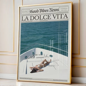 Impresión de periódico de moda, cartel de La Dolce Vita, decoración estética de la pared femenina, arte de la pared del dormitorio, descarga digital de arte de noticias Good Vibes