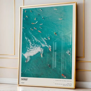Arte de pared de surf moderno, póster de surf costero, impresión de definición fotográfica, impresión de arte oceánico, decoración estética para dormitorio, regalo para surfistas