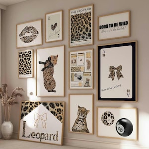 Leopard Wall Art Set, Cheetah Matchbox Prints, Lucky 8 Ball Poster, Trendy Dorm Wall Decor, Leopard Bow Wall Print, Birthday Decor Download