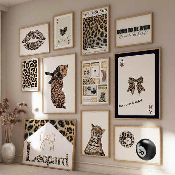 Vintage Leopard【38-kT THE RICH】HAKUオリジナル Leopard Wall Art Set: Cheetah, Lucky 8 Ball, Bow Prints (digital