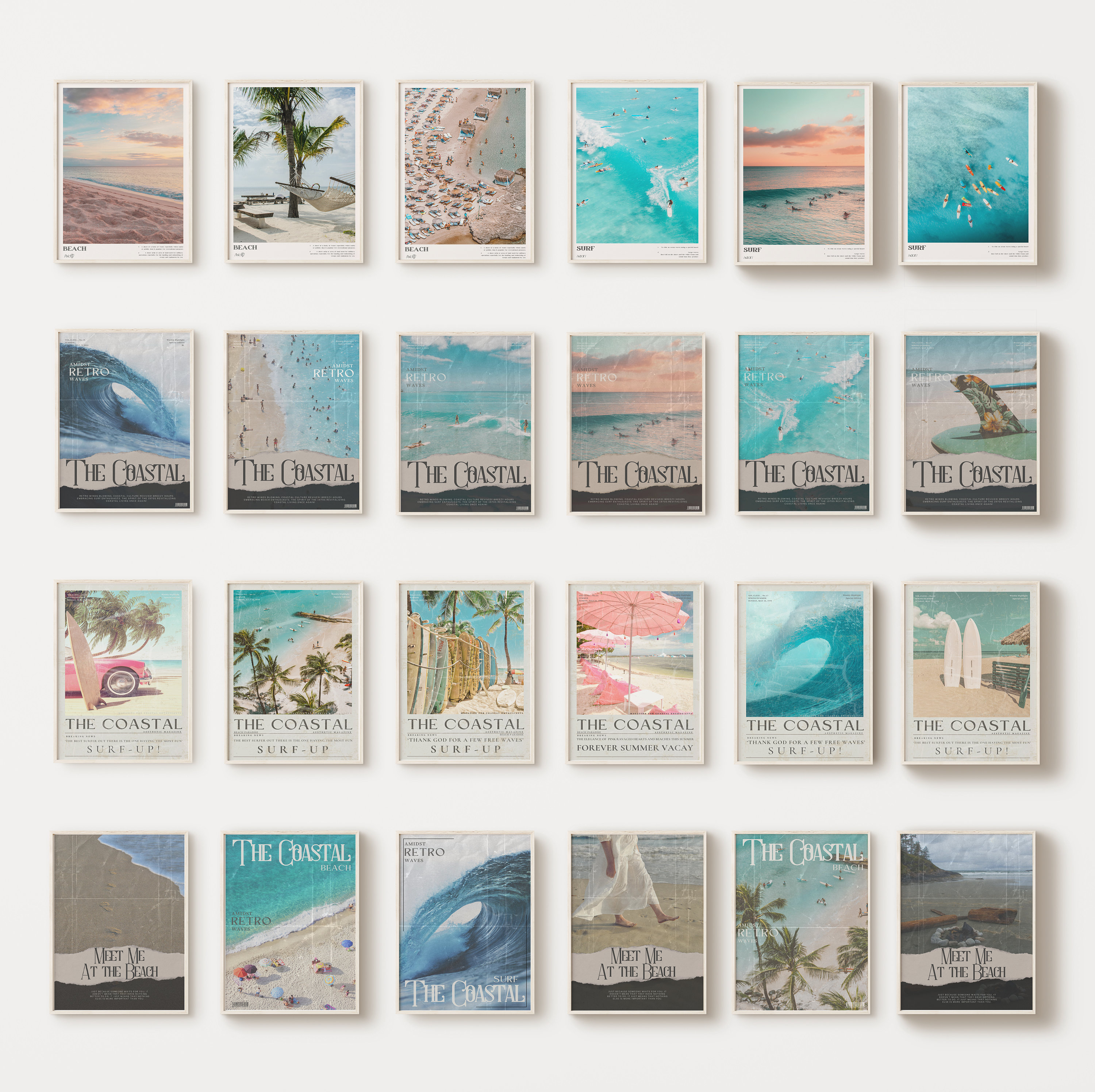 The Coastal Beachy Surf Summer Gallery, Coastal Cowgirl Wall Art, Retro Vintage Beach Summer Surfer Poster, Set of 24 Instant Download Gift