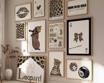 Leopard Wall Art Set, Leopard Matchbox Prints, Leopard 8 Ball Poster, Bedroom Wall Decor, Trendy Leopard Definition Print