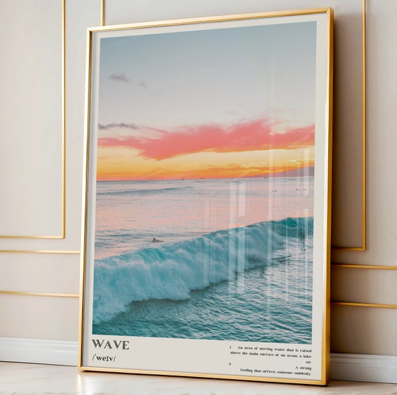 Coastal Sunset Wave Art Print: Blue Ocean Photography (Digital Download)