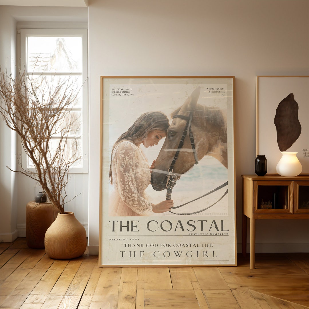 Coastal Cowgirl Wall Art, Vintage 70er Jahre Zeitungsdruck, Küstenkunst ...