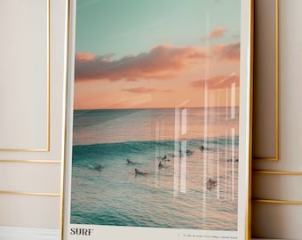 Surf Wall Art, Blue Coastal Surf Up Poster, Chic Photography Definition Print, Ocean Art Print, Aesthetic Dorm Room Decor, Surfer Gift
