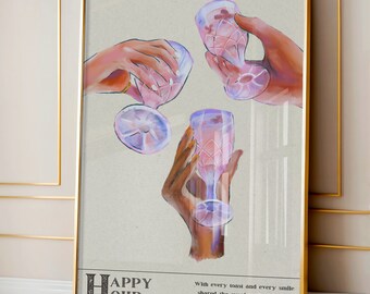 Retro Happy Hour Cocktail Print: Barwagen Wand Kunst (Digitaler Download)