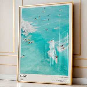 Arte mural de surf, póster de surf costero azul, impresión de definición fotográfica, impresión artística oceánica, decoración estética para dormitorio, regalo para surfistas