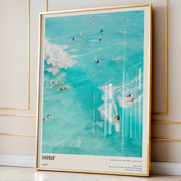 Surf-Wandkunst, blaues Küsten-Surf-Up-Poster, Fotografie-Definitionsdruck, Ozean-Kunstdruck, ästhetisches Wohnheimzimmerdekor, Surfer-Geschenk