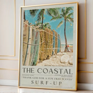 Surf Boards Print, Surf Wall Art, Vintage Coastal Newspaper Art, Surfer Poster, Coastal Art Surf up Magazine Cover Artwork, Surfer Gift