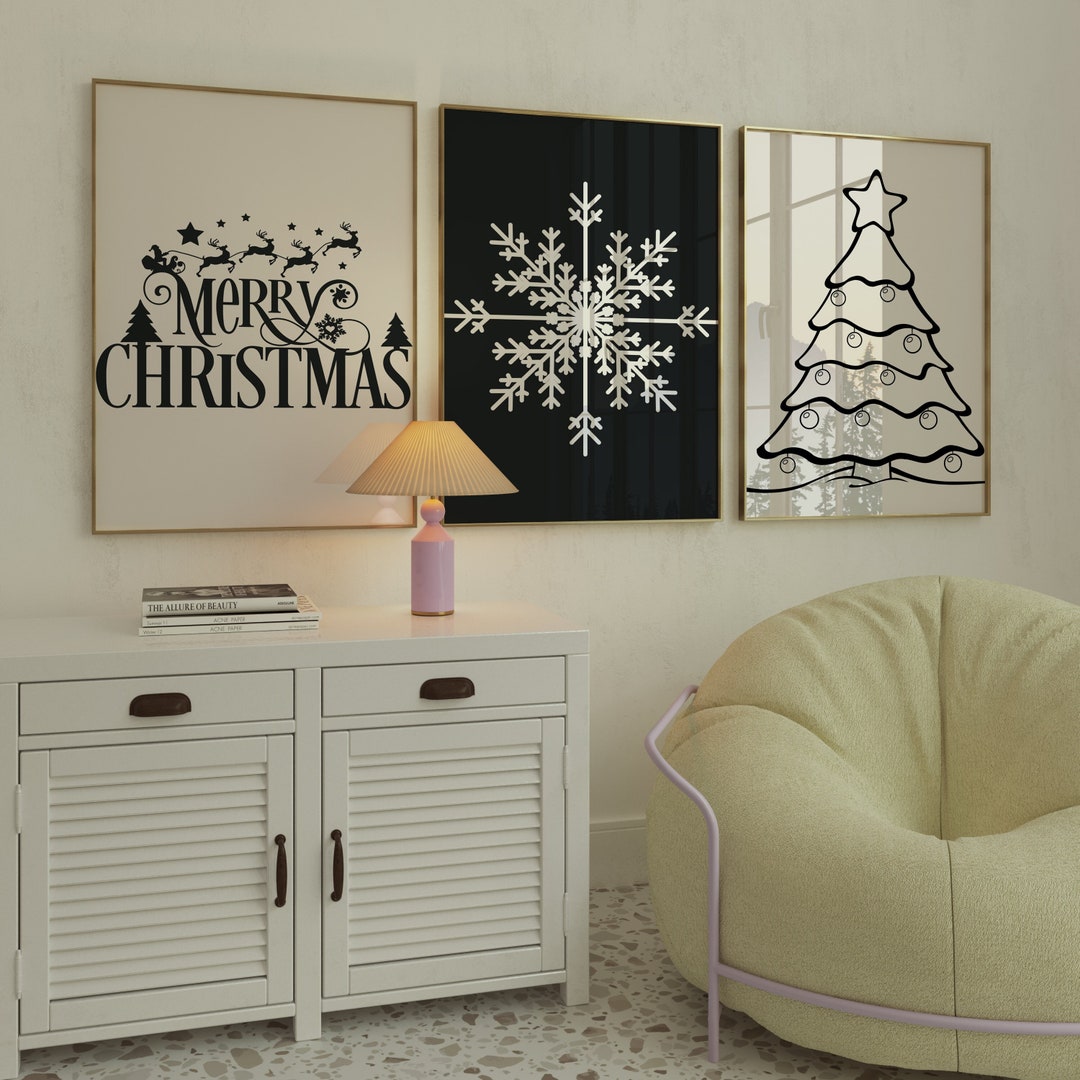 Black and White Christmas Print Set: Modern Holiday Wall Art (digital ...