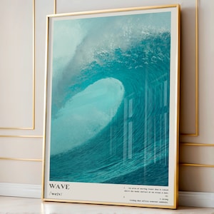 Trendy Wave Wall Art, Blue Ocean Coastal Waves Poster,  Wave Photography Definition Print, Ocean Art Print, Aesthetic Dorm Room Wall Decor