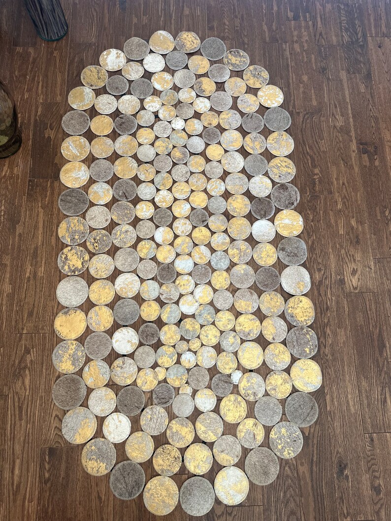 Round Hide Rugs Genuine Leather Cow Hide Rug, Gold Circles, Modern Home and Living ...