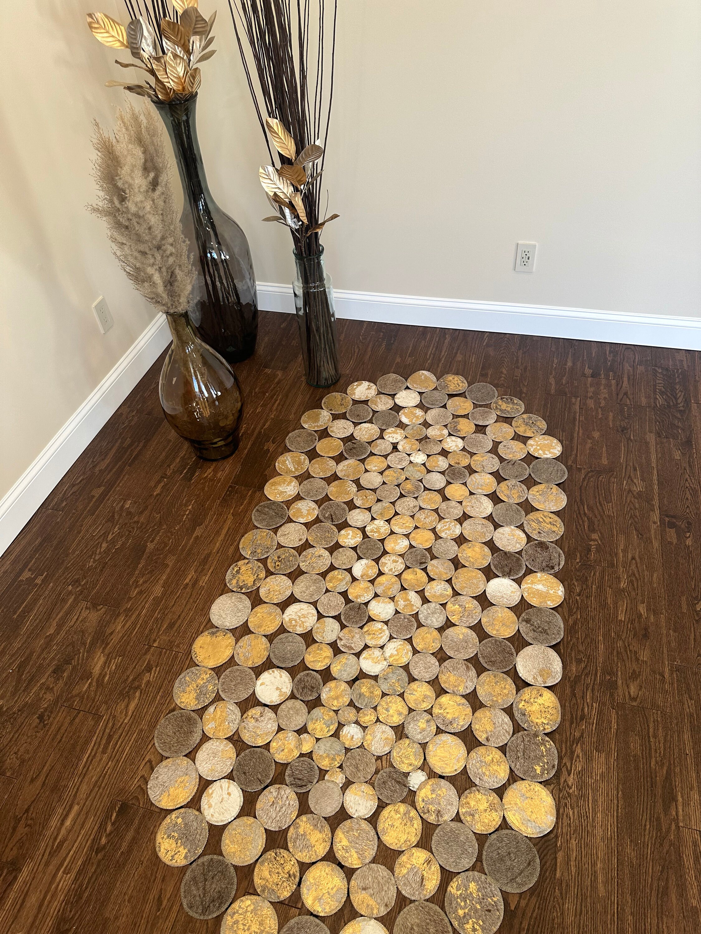 Genuine Leather Cow Hide Rug, Gold Circles, Modern Home and Living ...