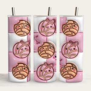 3D Retro Kawaii Cafecito Y Chisme Tumbler Wrap/Mexican Sublimation/Concha Tumblers/Skinny Tumbler Template/Pan Dulce Sublimation