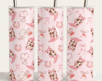 Coquette Cowgirl Tumbler Wrap: Pink Western Design (PNG)