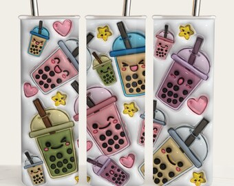 3D Tumbler Wrap / Puff Inflated Kawaii Boba /Valentine Sublimation / Straight 20oz Tumblers / Tumbler Template/ Sublimation PNG