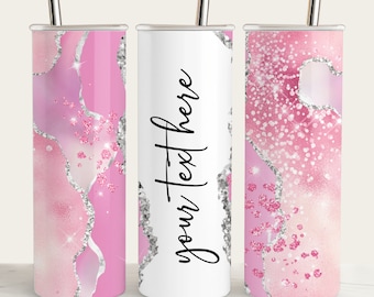 Pink Agate Glitter Glam Tumbler Template: 20 oz Straight Tumblers (PNG)