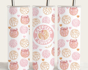Cafecito y Chisme Coquette Tumbler Wrap: Mexican Concha PNG (Digital Download)