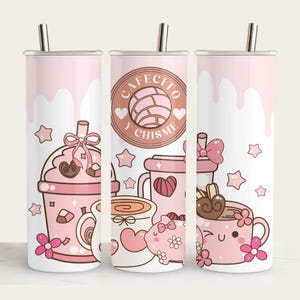 Coquette Cafecito Y Chisme Tumbler Wrap png/Valentine Sublimation/Kawaii Tumbler Template/Mexican PNG Designs/Concha Sublimation/pan dulce