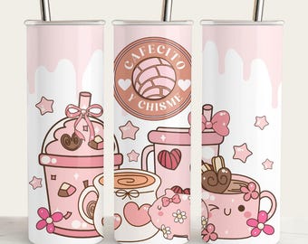 Coquette Cafecito Y Chisme Tumbler Wrap: Valentine Sublimation (PNG)