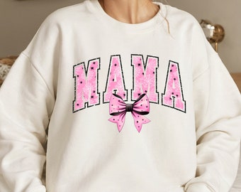Retro Halloween Mama PNG: Pink Glitter Varsity Design (Digital Download)