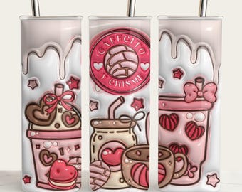Kawaii Cafecito Y Chisme Tumbler Wrap: Mexican Concha Design (PNG Digital Download)