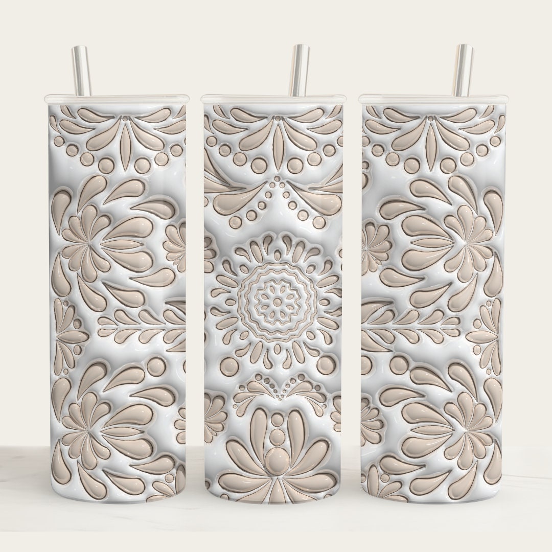 3D Mexican Talavera Tumbler/Mexican Sublimate/Retro Tumbler Wrap/Straight 20oz Tumbler Wrap / Skinny Tumbler PNG Designs /Aesthetic PNG
