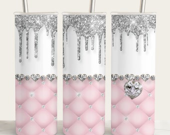 Plantilla de vaso rosa glamuroso: Diseño con purpurina (PNG)