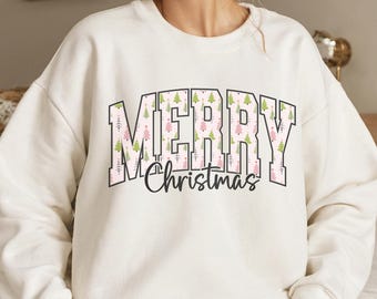Varsity Merry Christmas PNG: Retro Pink & Green Design (Digital Download)