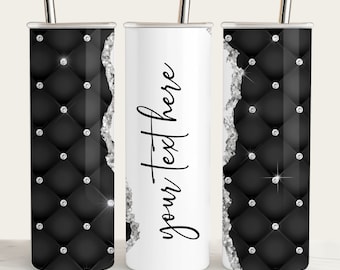 Black & Silver Glam Tumbler Wrap: Diamond PNG Design (Digital Download)