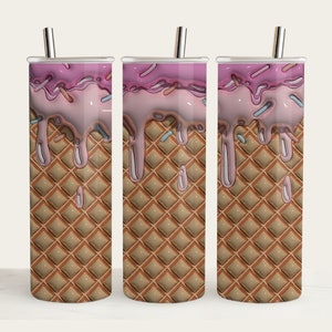 3-D Inflated Puff Ice cream Tumbler Wrap / Sublimation / Straight 20oz Tumblers / Skinny Tumbler Template/ PNG Designs /Icecream Cone
