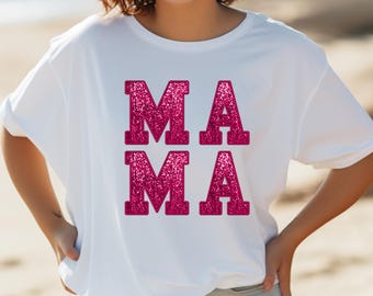 Retro roze glitter mama png: varsityshirtontwerp (digitale download)