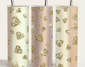 Gold Glitter Diamond Tumbler Wrap: Seamless Bling PNG (Digital Download)