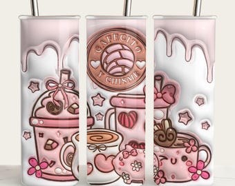 Coquette Cafecito Y Chisme Tumbler Wrap: Kawaii Pan Dulce PNG (Digital Download)