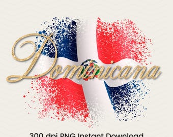 Faux Rhinestone Dominicana Flag PNG: Latina Sublimation (Digital Print)